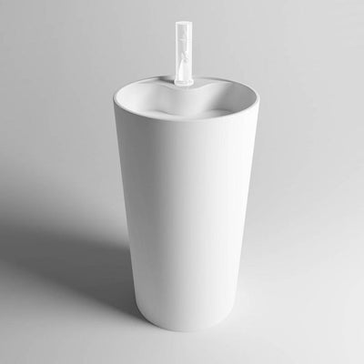 Dyconn Round Freestanding Solid Surface Pedestal Bathroom Sink in Matte White