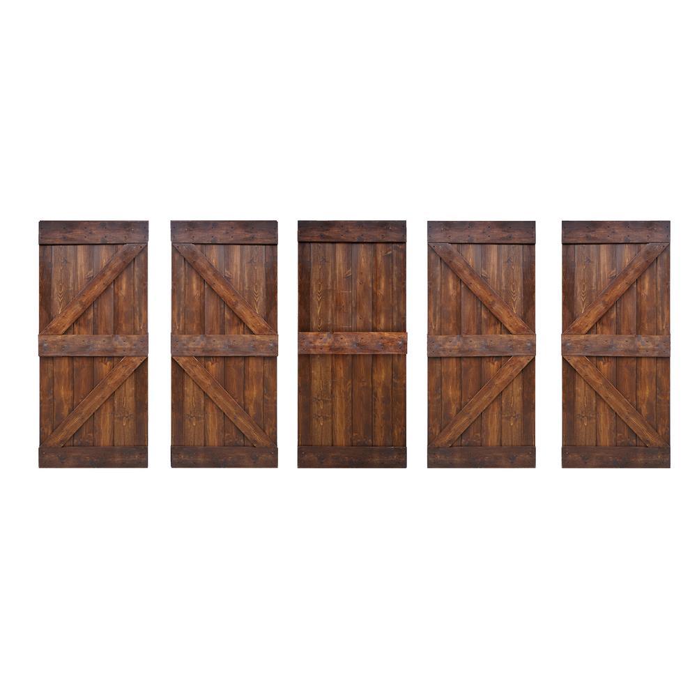 36 in x 84 in K Series DIY Dark Walnut Finished Knotty Pine Wood Sliding Barn Door Slab with Hardware Kit - Super Arbor