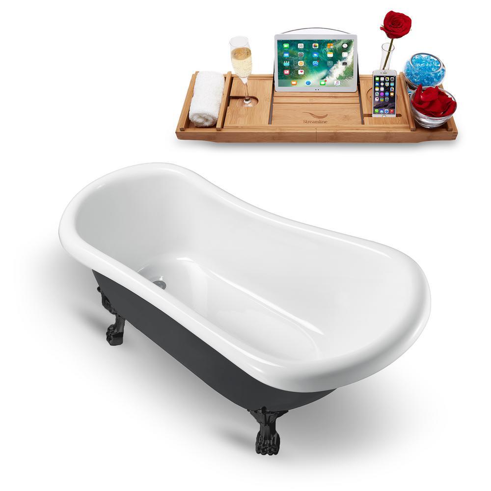 61 in. Acrylic Fiberglass Clawfoot Non-Whirlpool Bathtub in Black - Super Arbor