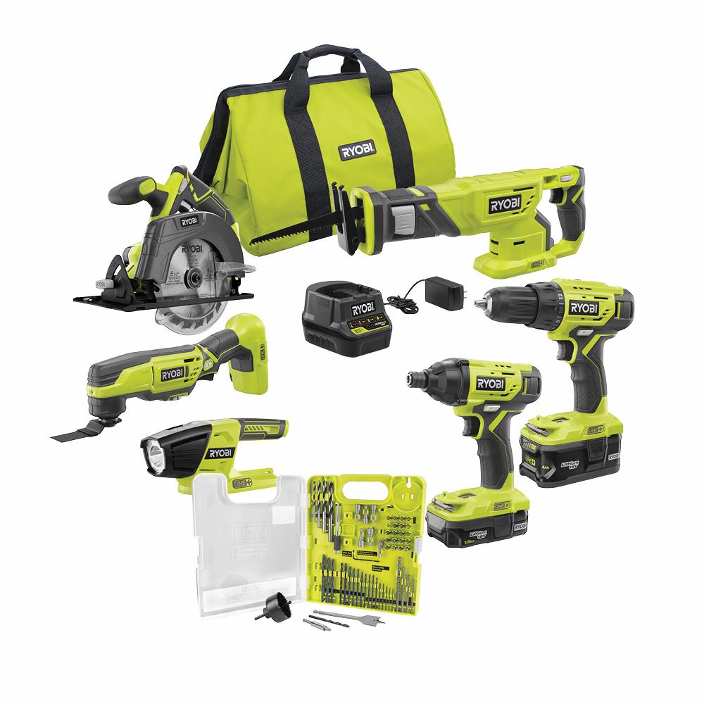 18-Volt ONE+ Lithium-Ion Cordless 6-Tool Combo Kit with (2) Batteries, Charger, and Bag - Super Arbor