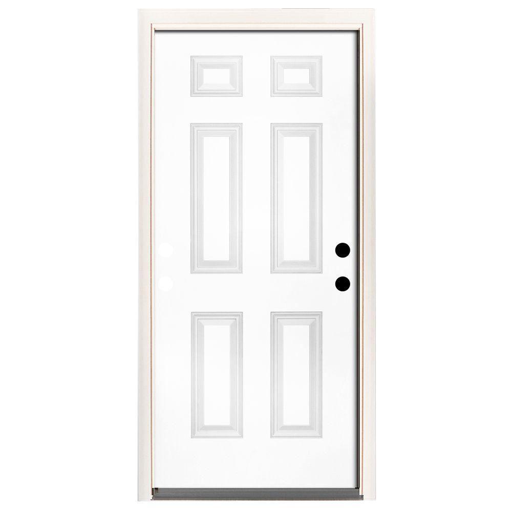 42 in. x 80 in. Premium 6 Panel Primed White Steel Prehung Front Door - Super Arbor