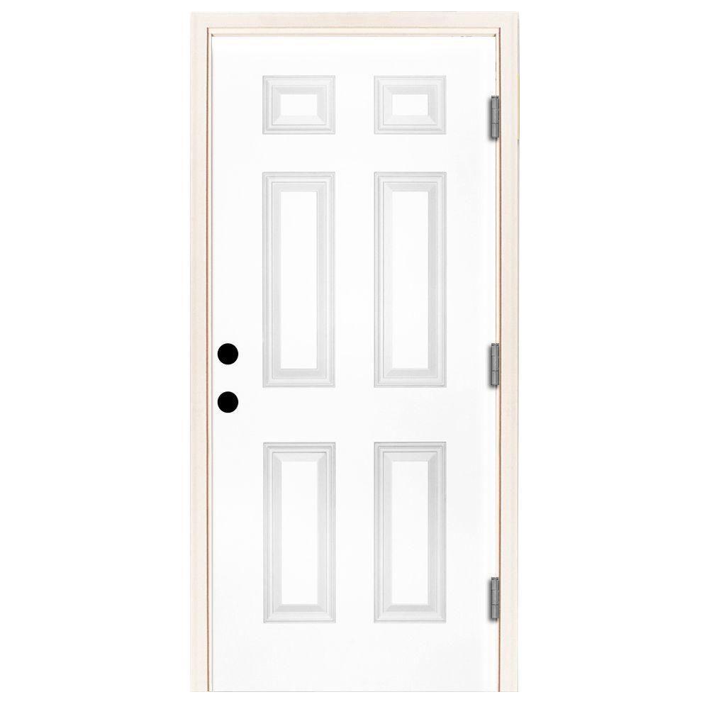 42 in. x 80 in. Premium 6 Panel Primed White Steel Prehung Front Door - Super Arbor