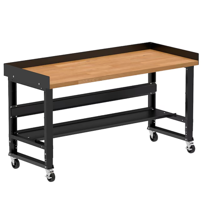 Borroughs 72-in L x 36-in H Rolling Powder Coated Finish Hardwood Adjustable Height Work Bench