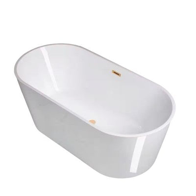 Gasteiz 67 in. Acrylic Flatbottom Double Ended Bathtub with Brushed Gold Overflow and Drain Included in White