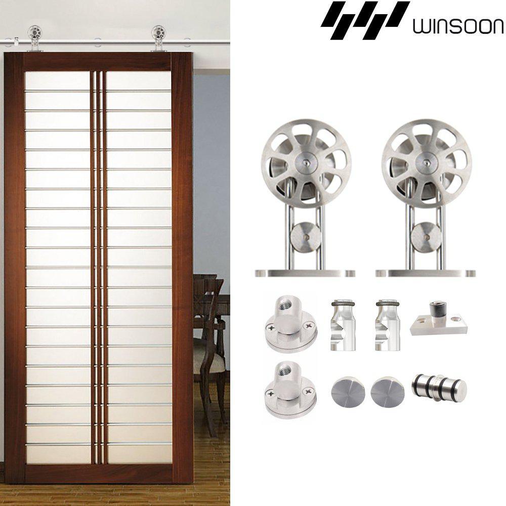 5 ft./60 in. Stainless Steel Sliding Barn Door Hardware Kit Spoke Wheel for Single Door with Non-Routed Floor Guide - Super Arbor