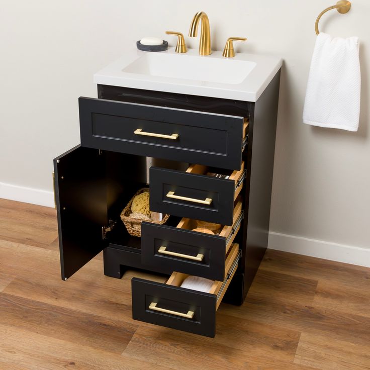 Style Selections Cauley 24-in Black Single Sink Bathroom Vanity with White Cultured Marble Top