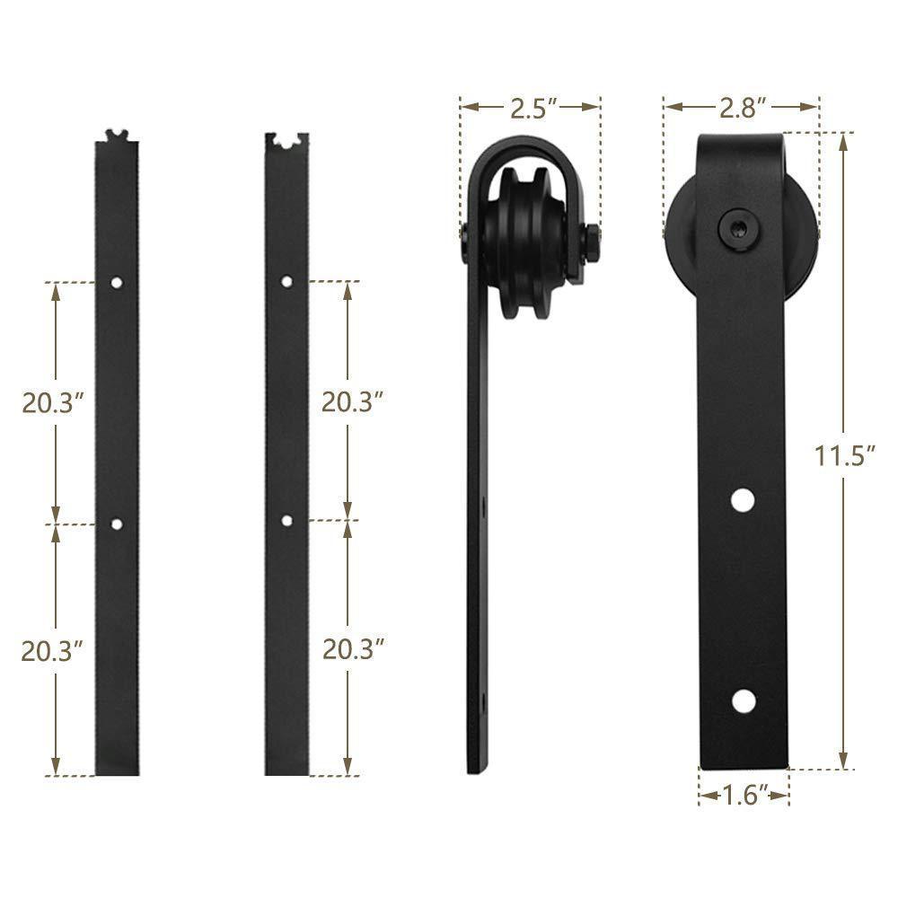 8 ft./96 in. Black Steel Sliding Barn Door Track and Hardware Kit for Double Doors with Floor Guides (J-Shape Hanger) - Super Arbor