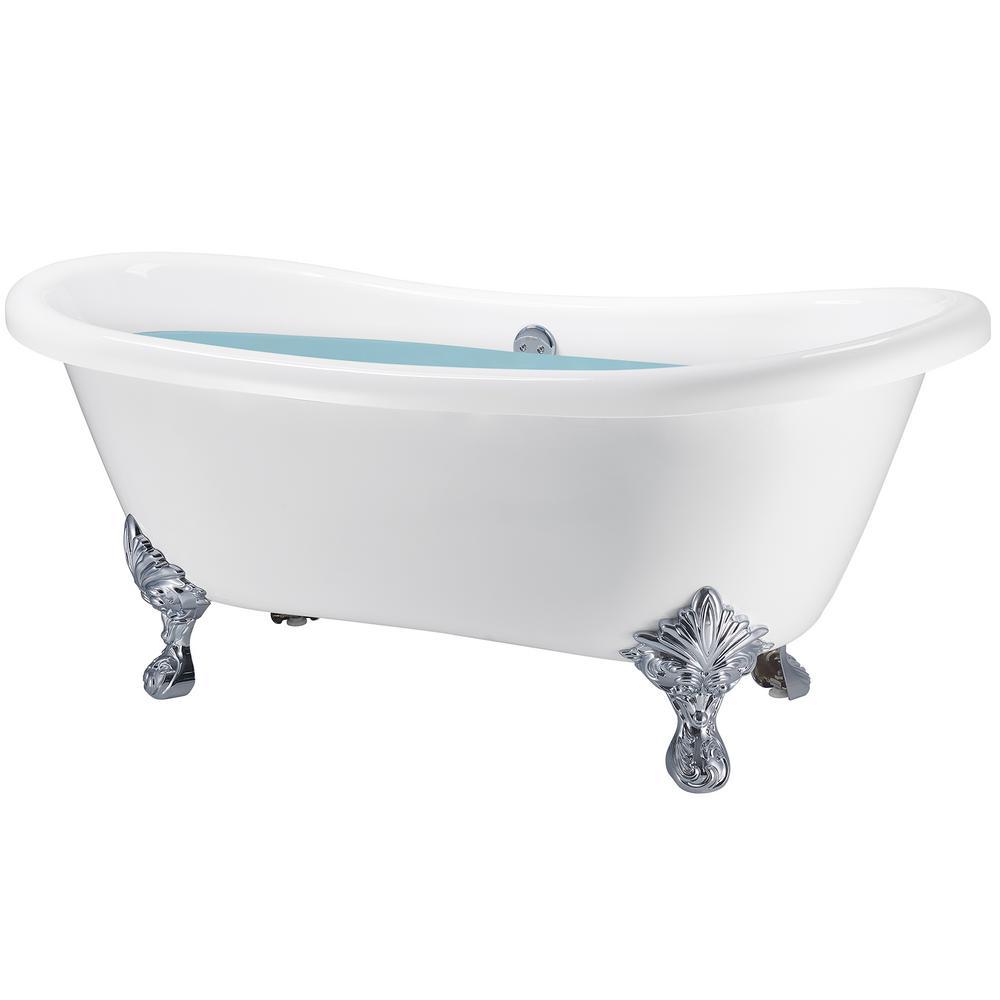 59 in. Fiberglass Double Slipper Clawfoot Non-Whirlpool Bathtub in Matte White - Super Arbor