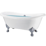 59 in. Fiberglass Double Slipper Clawfoot Non-Whirlpool Bathtub in Matte White - Super Arbor