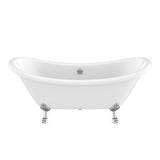 Belissima 69.29 in. Acrylic Double Slipper Clawfoot Non-Whirlpool Bathtub in White with Chrome Lion's Paw Feet - Super Arbor