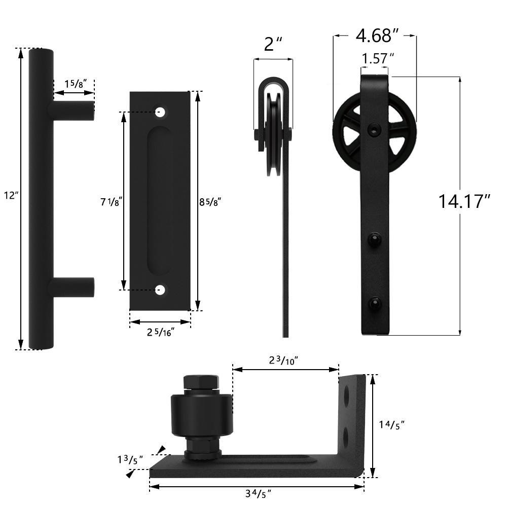 6.6 ft./79 in. Black Steel Strap Sliding Barn Door Track and Hardware Kit with 12 in. Square Handle and Floor Guide - Super Arbor