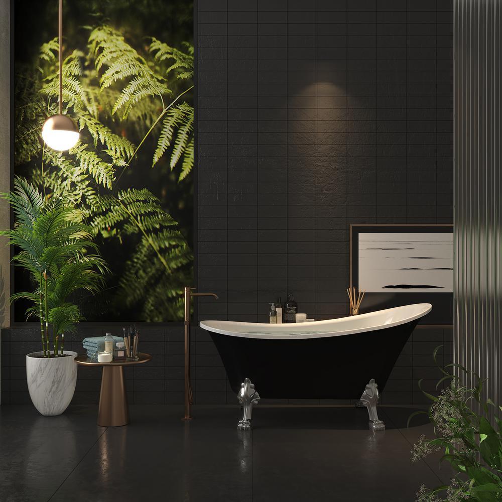 60 in. Fiberglass Single Slipper Clawfoot Non-Whirlpool Bathtub in Glossy Black - Super Arbor