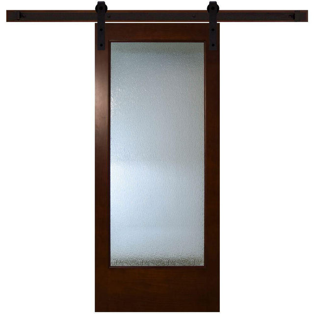 30 in. x 84 in. Modern Full Lite Rain Glass Stained Pine Interior Sliding Barn Door with Hardware Kit