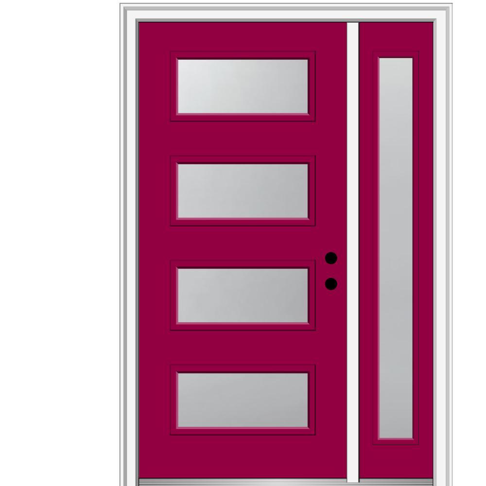 51 in. x 81.75 in. Celeste Frosted Glass Left-Hand Inswing 4-Lite Eclectic Painted Steel Prehung Front Door w/ Sidelite - Super Arbor
