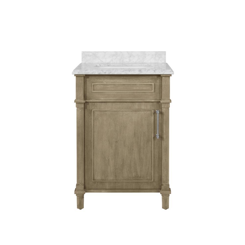 Aberdeen 24 in. W x 20 in. D Bath Vanity in White with Carrara Marble Top with White Sink - Super Arbor