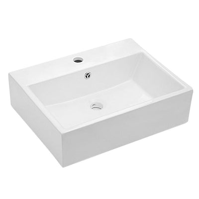 Rectangle Ceramic Bathroom Vessel Sink in White with Faucet Hole - Super Arbor
