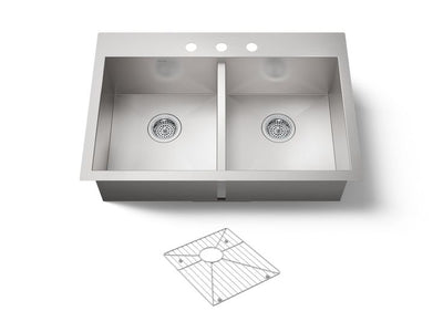 KOHLER Vault 33 in. Drop-in/Undermount Double Bowl Stainless Steel Kitchen Sink