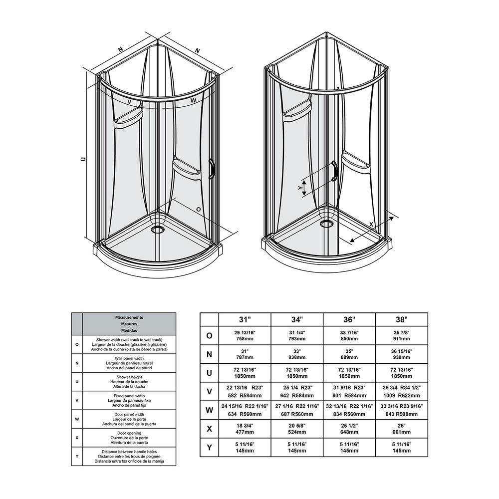 Breeze 36 in. L x 36 in. W x 76 in. H Corner Shower Kit with Reversible Sliding Door and Shower Base - Super Arbor