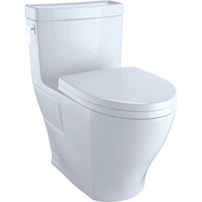 Aimes Wash Let with 1-piece 1.28 GPF Single Flush Elongated Toilet with CeFiONtect in Cotton White