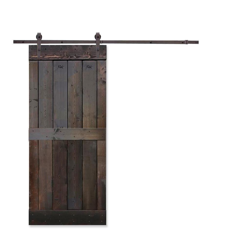 36 in. x 84 in. Mid-Bar White Knotty Pine Wood Interior Sliding Barn Door With Hardware Kit - Super Arbor