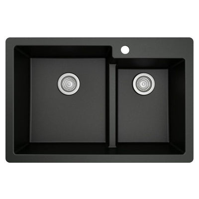 Black Quartz 33 in. 60/40 Double Bowl Composite Drop-in Kitchen Sink