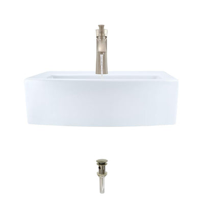 Porcelain Vessel Sink in White with 725 Faucet and Pop-Up Drain in Brushed Nickel - Super Arbor