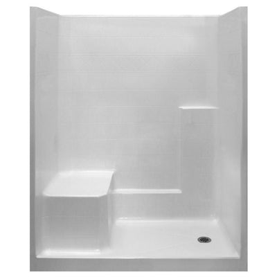 Standard 36 in. x 60 in. x 77 in. 1-Piece Low Threshold Shower Stall in White with LHS Molded Seat and Right Drain - Super Arbor