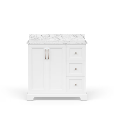 allen + roth Pittman 36-in White Undermount Single Sink Bathroom Vanity with White Engineered Calacatta Veined Engineered Stone Top