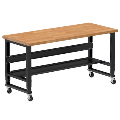 Borroughs 72-in L x 36-in H Rolling Powder Coated Finish Hardwood Adjustable Height Work Bench