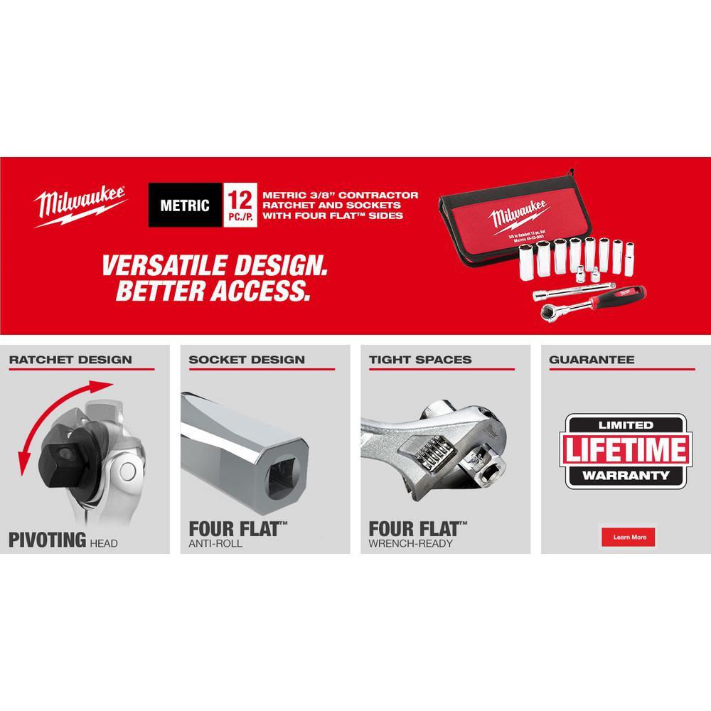 M12 12-Volt Lithium-Ion Cordless 3/8 in. Impact Wrench and Inflator Combo Kit with 3/8 in. Drive Metric Socket Set - Super Arbor