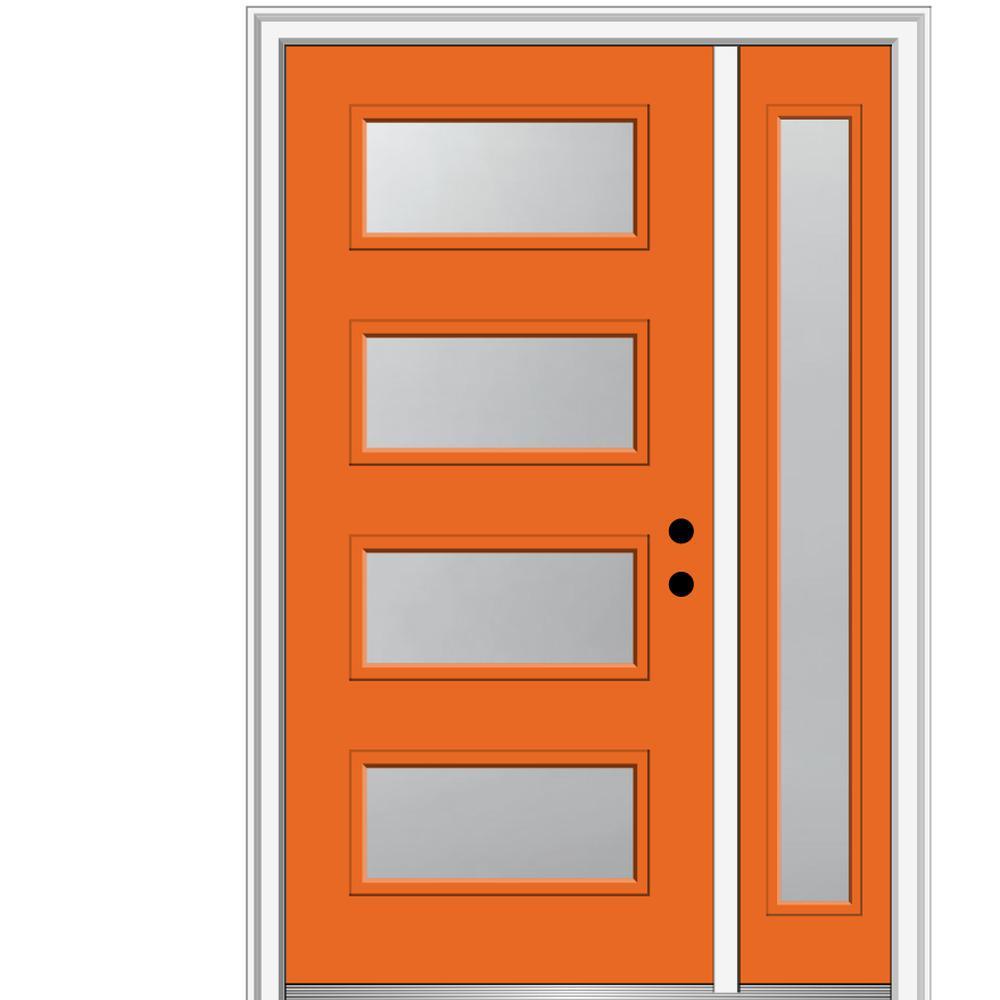 51 in. x 81.75 in. Celeste Frosted Glass Left-Hand Inswing 4-Lite Eclectic Painted Steel Prehung Front Door w/ Sidelite - Super Arbor