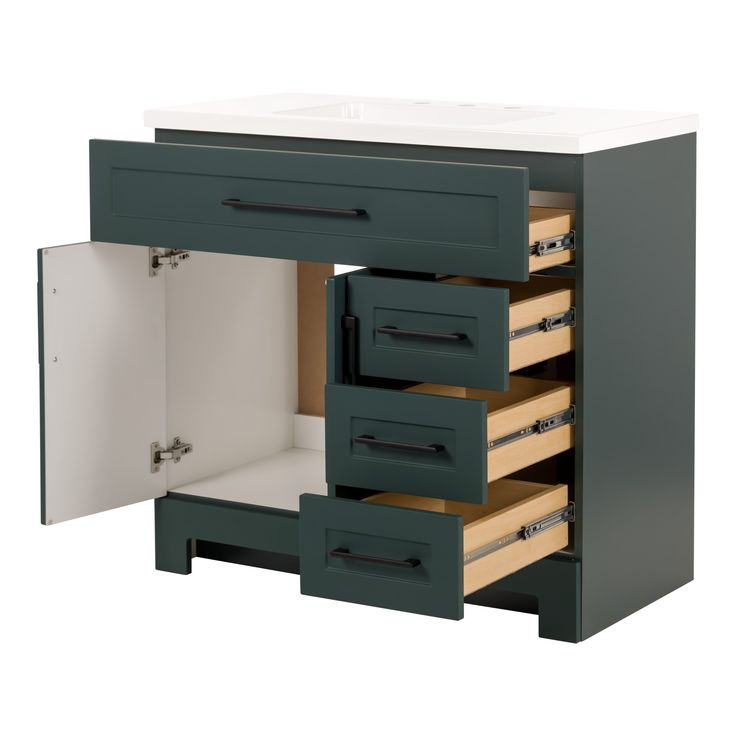 Style Selections Cauley 36-in Viridian Green Single Sink Bathroom Vanity with White Cultured Marble Top