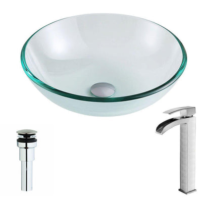 Etude Series Deco-Glass Vessel Sink in Lustrous Clear with Key Faucet in Brushed Nickel - Super Arbor