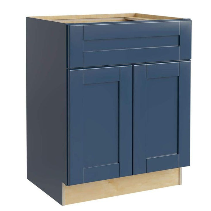 Home Decorators Collection Washington Vessel Blue Plywood Shaker Assembled Vanity Sink Base Kitchen Cabinet Sft Cls 30 in W x 24 in D x 34.5 in H