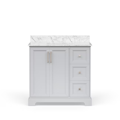 allen + roth Pittman 36-in Muse Gray Undermount Single Sink Bathroom Vanity with White Engineered Calacatta Veined Engineered Stone Top