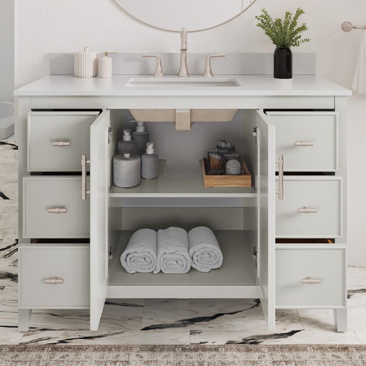 Style Selections Alaia 48-in Muse Gray Undermount Single Sink Bathroom Vanity with White Engineered Stone Top
