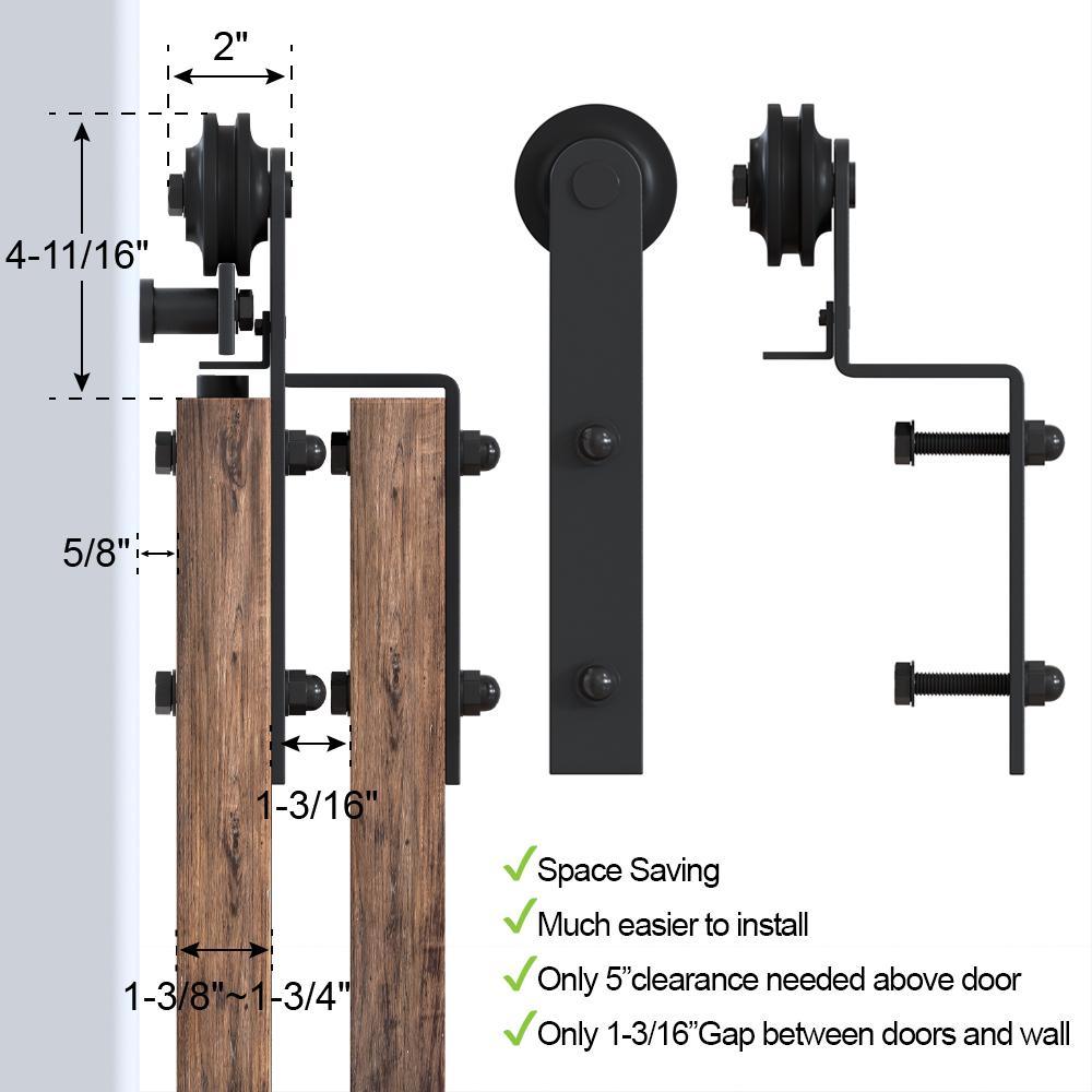 12 ft./144 in. Single Track Bypass Sliding Barn Door Hardware Kit for Double Doors Low Ceiling - Super Arbor