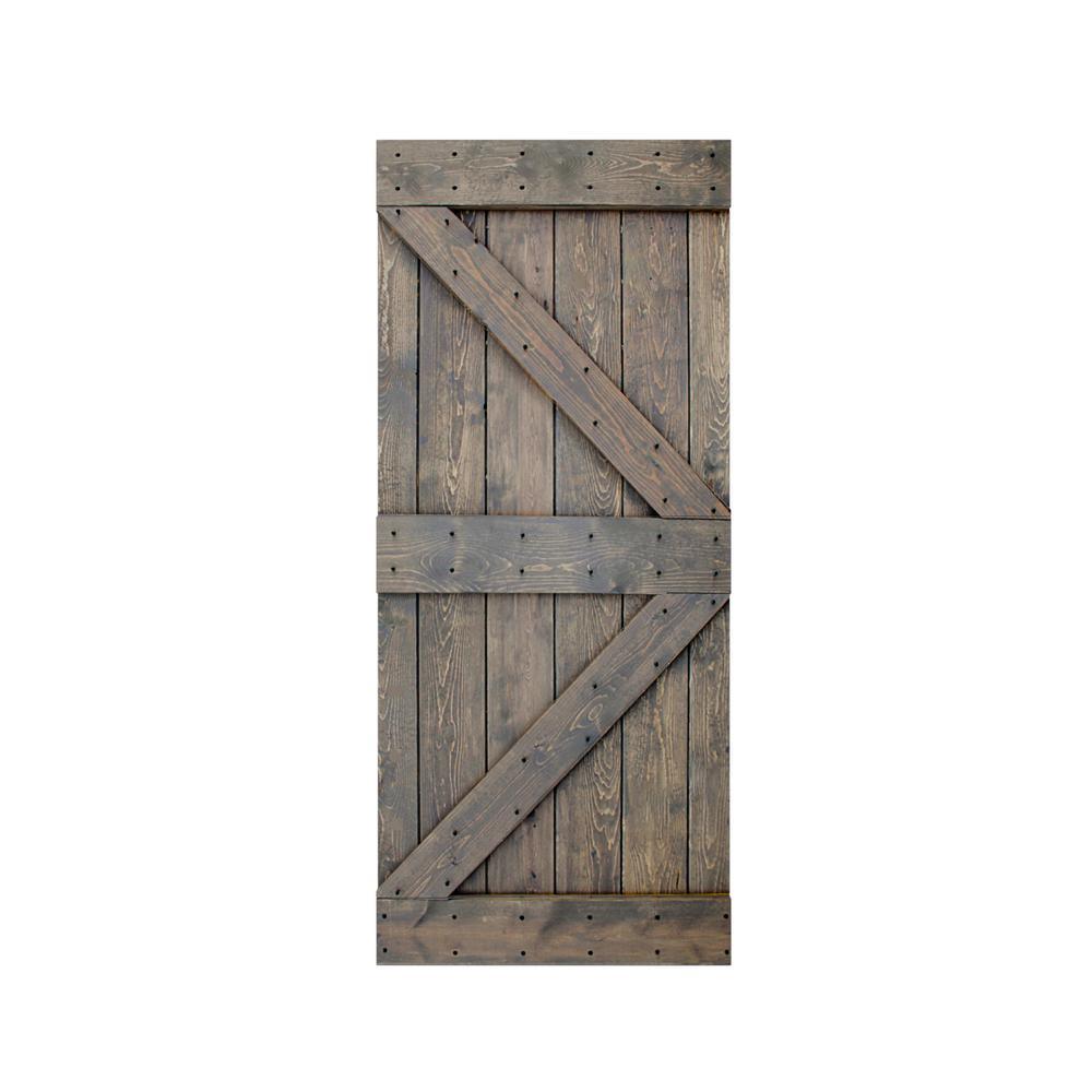 36 in x 84 in K Series DIY Dark Walnut Finished Knotty Pine Wood Barn Door Slab - Super Arbor