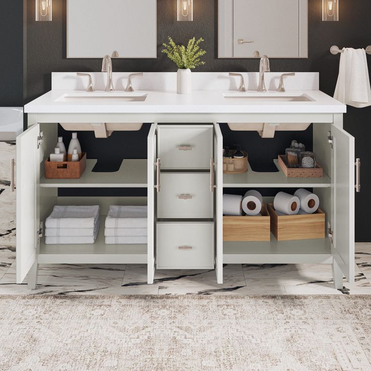 Style Selections Alaia 60-in Muse Gray Undermount Double Sink Bathroom Vanity with White Engineered Stone Top