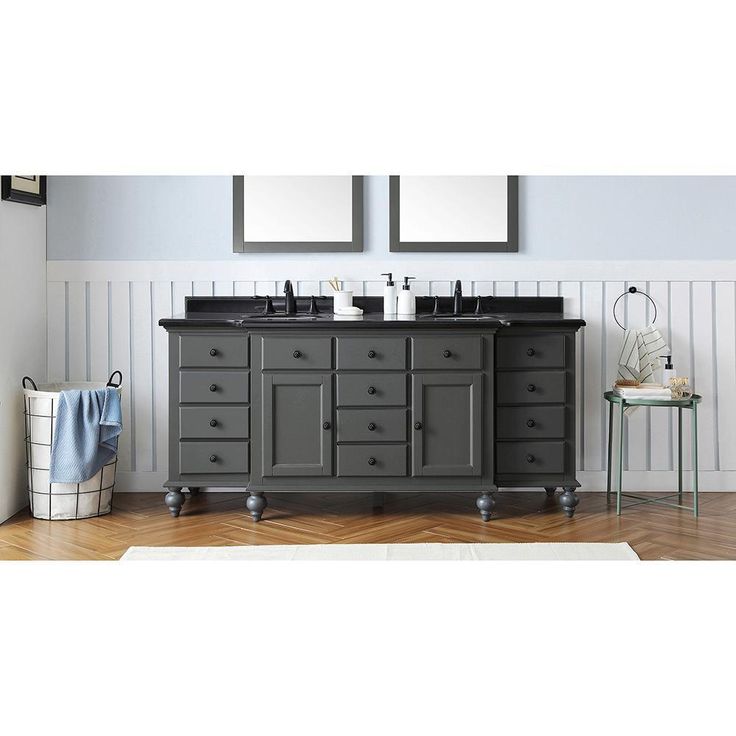 Heartside 72 in. W x 23 in. D Vanity in Dark Charcoal with Granite Vanity Top in Black with White Basin