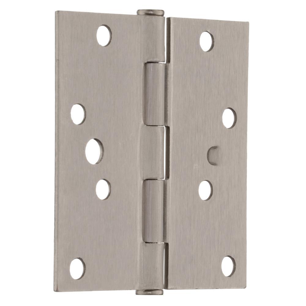 4 in. Satin Nickel Square Corner Security Door Hinges Value Pack (3-Pack) - Super Arbor
