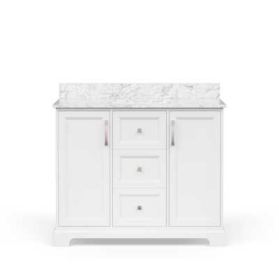 allen + roth Pittman 42-in White Undermount Single Sink Bathroom Vanity with White Engineered Calacatta Veined Engineered Stone Top