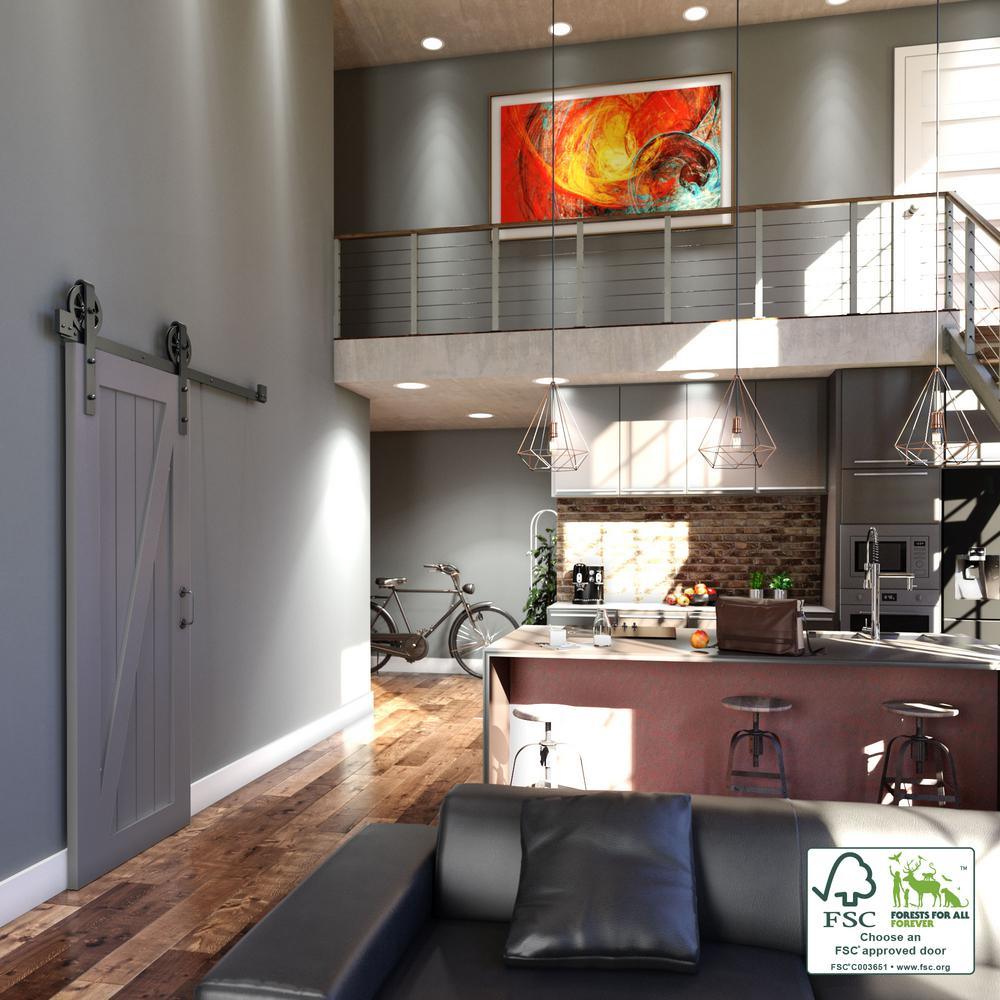 36 in. x 84 in. Z-Shape Solid Core Grey Finished Interior Barn Door Slab - Super Arbor