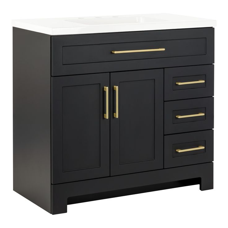 Style Selections Cauley 36-in Black Single Sink Bathroom Vanity with White Cultured Marble Top