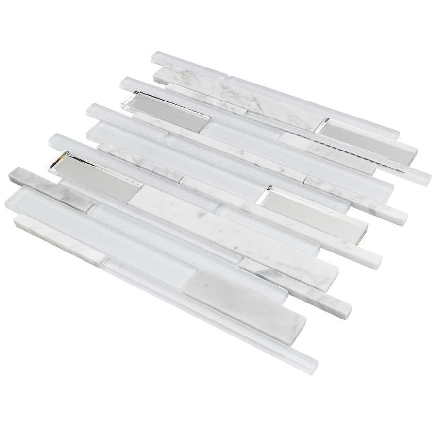 Elida Ceramica White 12-in x 12-in Mirrored Glass/Stone Linear Mosaic ...