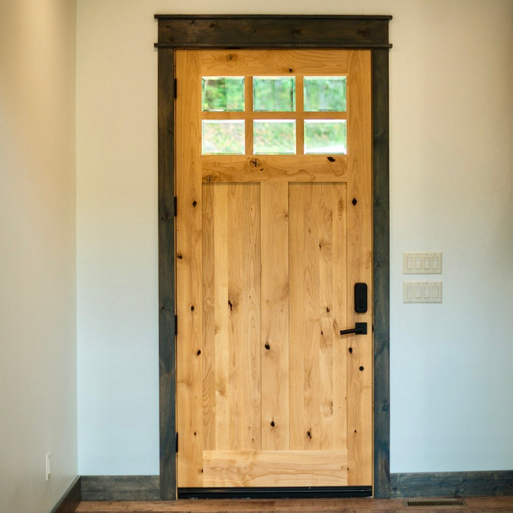 Krosswood Doors 64 in. x 80 in. Craftsman Knotty Alder 2-Panel 6-Lite DS Unfinished Left-Hand Inswing Prehung Front Door with Sidelites