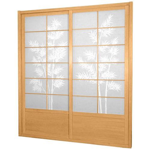 Red Lantern Oriental Furniture 72-in x 82-in Natural 2-Panel Square Stained Pine Wood Sliding Door (Hardware Included)