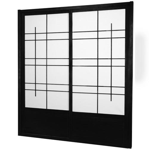 Red Lantern Oriental Furniture 72-in x 82-in Black 2-Panel Square Stained Pine Wood Sliding Door (Hardware Included)