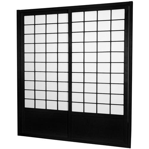 Red Lantern Oriental Furniture 72-in x 82-in Black 2-Panel Square Prefinished Pine Wood Sliding Door (Hardware Included)