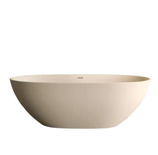 Eaton 65 in. x 29.5 in. Stone Resin Solid Surface Flatbottom Freestanding Soaking Bathtub in Cream